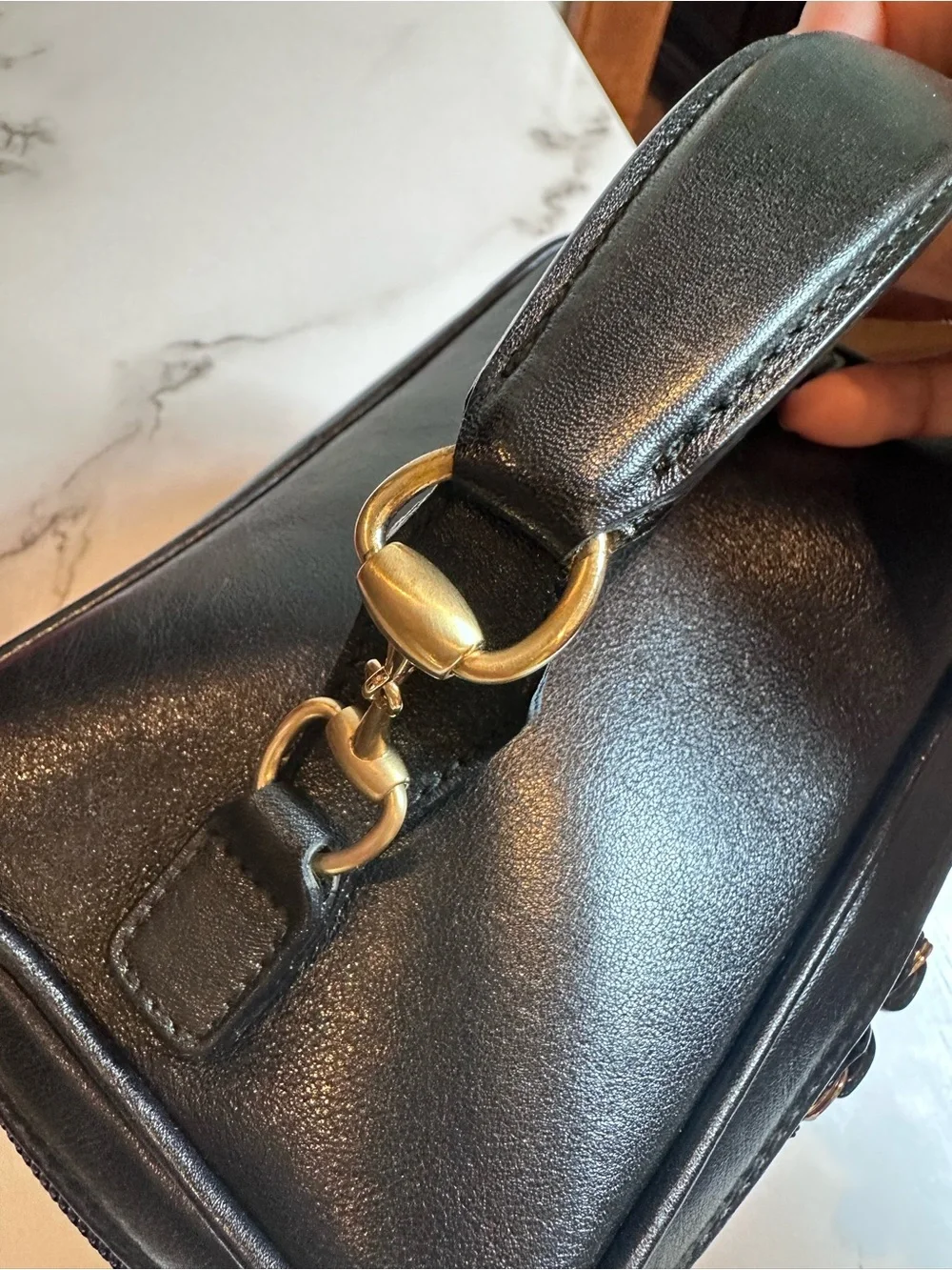 Gucci Horsebit Vanity Bag Makeup Cosmetics Leather Black